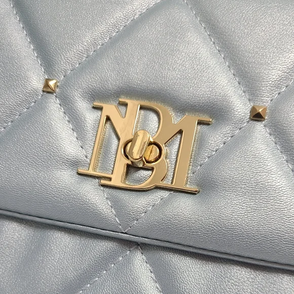 Badgley Mischka Metallic Blue Big Diamond Quilting with Studs Bag NWT